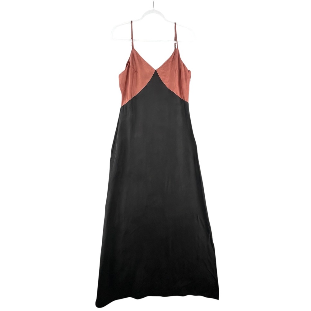 Miou Muse Paige's Night Out Maxi Dress Womens Medium Black Rust Silky Viscose‎